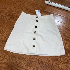 New white corduroy button down skirt